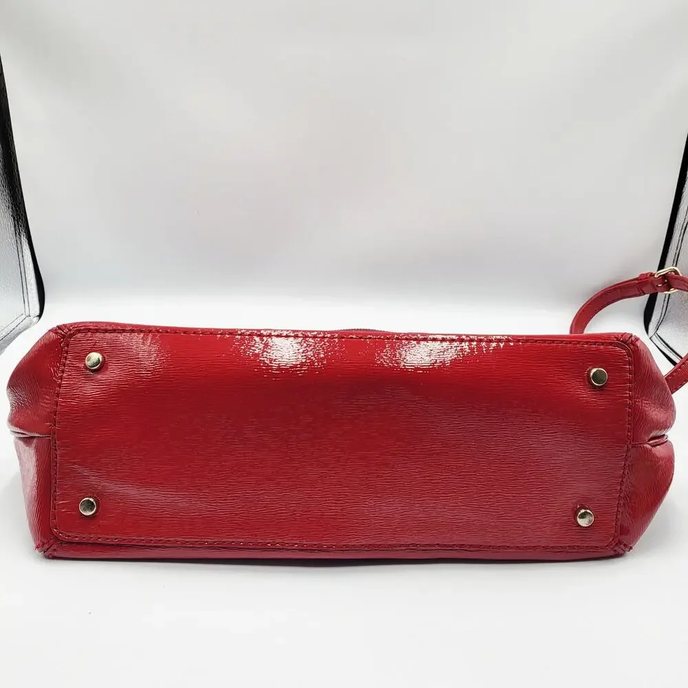Kate Spade Cedar Street Margot Red Textured Patent Leather Dome Satchel Handbag